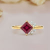 Classic Princess shape-Stone Ruby in Diamond Ring