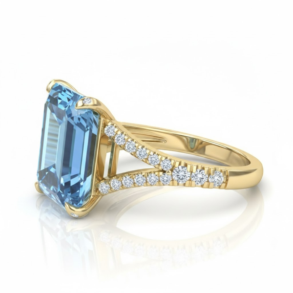 Natural Sky Blue Topaz Cocktail Ring featuring a Radiant Multi-Row Diamond Band