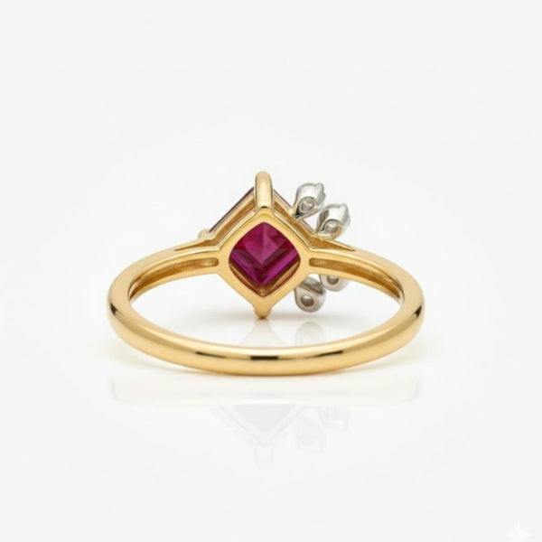Classic Princess shape-Stone Ruby in Diamond Ring