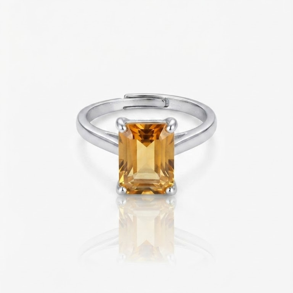 Classic Emerald-Cut Citrine Silver Ring