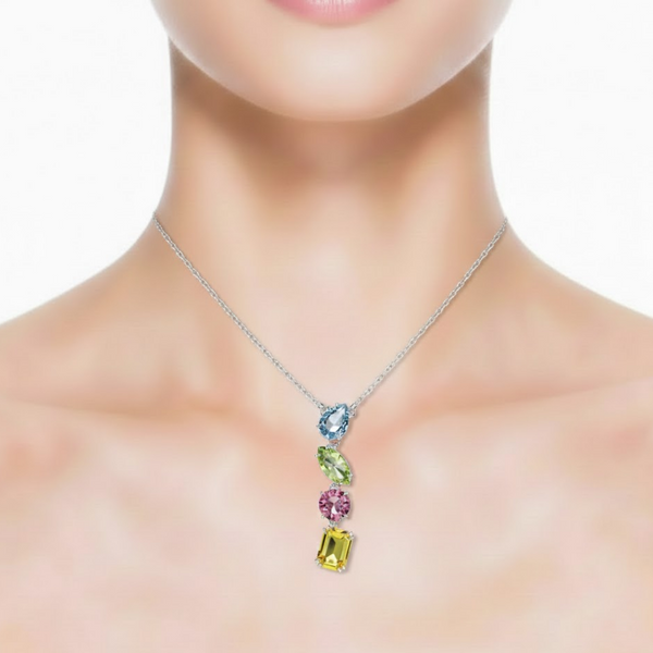 Pastel Mixed-Cut Gemstone Vertical Bar Pendent