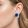 Royal Blue Sapphire Statement Earrings with Shimmering Diamond Wing