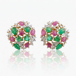 Nature-Inspired Gemstone Garden Earrings: Carved Rubies and Emeralds in Gold