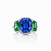 Royal Blue Sapphire Center with Oval Emerald Shoulders in White Gold