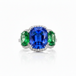 Royal Blue Sapphire Center with Oval Emerald Shoulders in White Gold