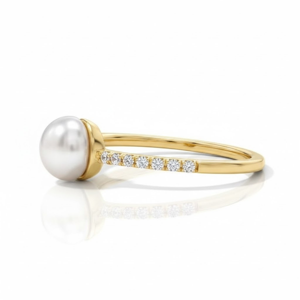 Classic Pearl Engagement Ring with a Shimmering Micro-Pavé Diamond Setting