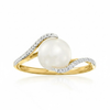 Freshwater Pearl Solitaire Ringwith Pavé Diamond Swirl