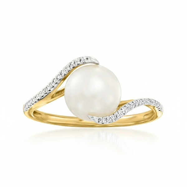 Freshwater Pearl Solitaire Ringwith Pavé Diamond Swirl