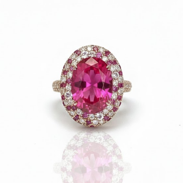 Oval Ruby Solitaire with Tapered Sunburst Halo