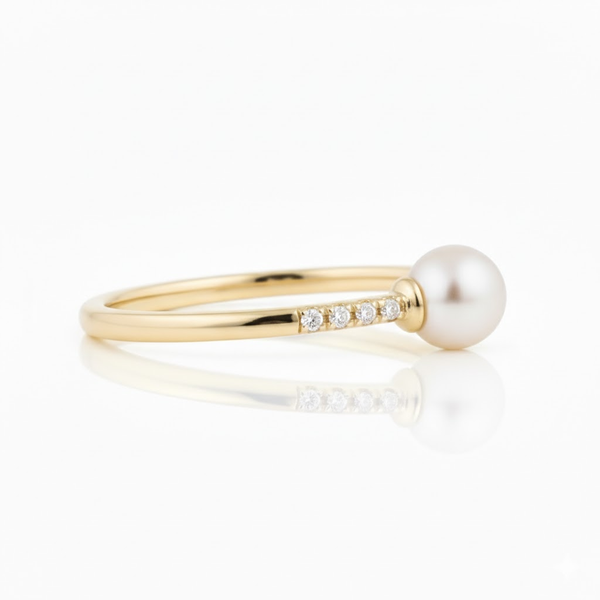 Two-Stone Pearl Open Bypass Ring with Pavé Diamonds