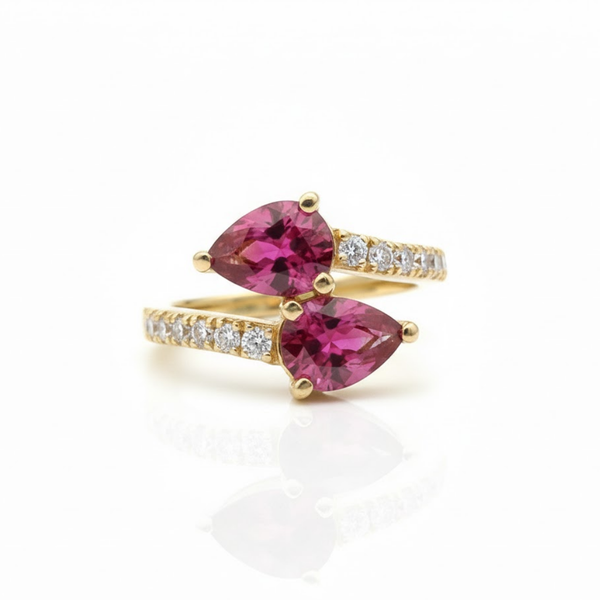 Double Pear Ruby & Diamond Accented Ring