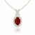 Oval-Cut Ruby Halo Pendant in 14K Yellow Gold with Diamond-Set "X" Bale