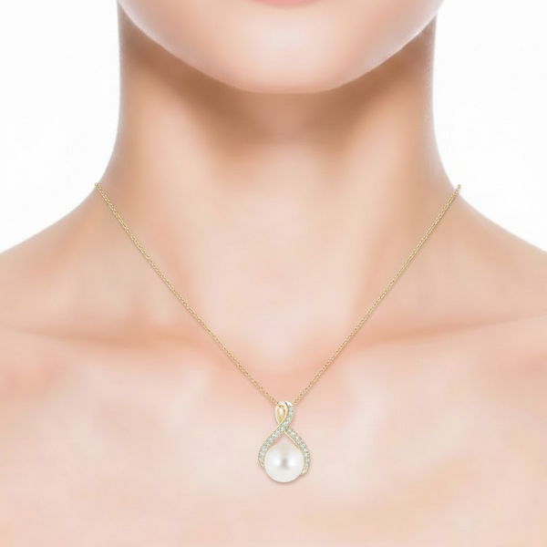Freshwater Pearl Pendant with Pavé Diamond Infinity Crossover