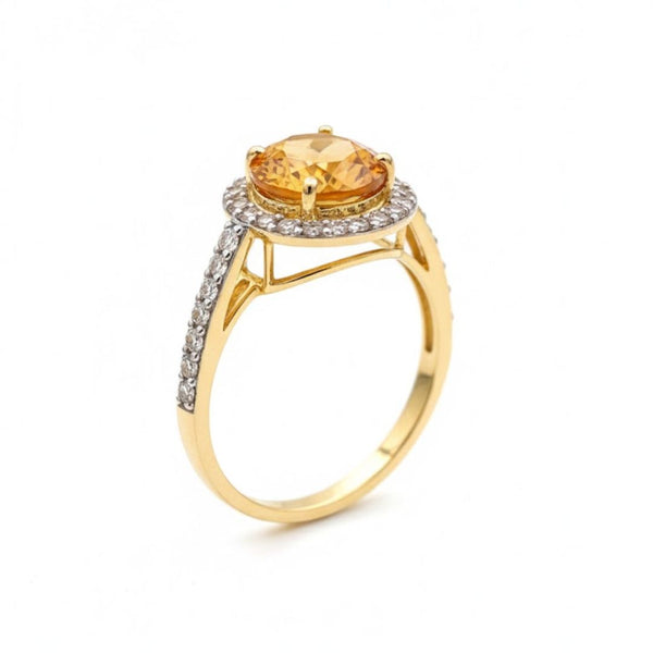 Classic Oval Citrine Halo Ring with Diamond Accents