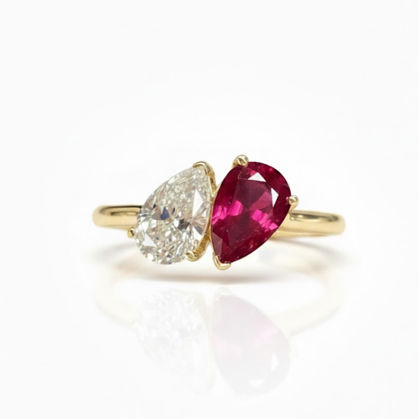 Pear-Cut Lab Grown Ruby and Diamond Duo Ring