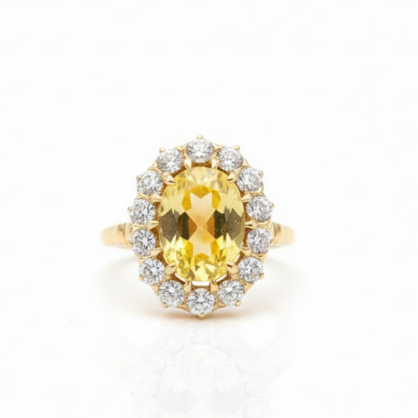 Oval Citrine Compass Ring with Beaded Diamond Halo