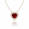 Heart-Cut Ruby Halo Pendant in 14K Yellow Gold with Diamond Accents