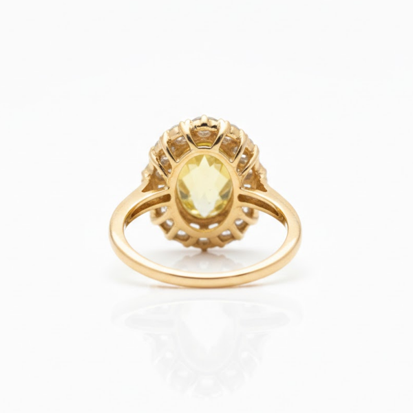 Oval Citrine Compass Ring with Beaded Diamond Halo