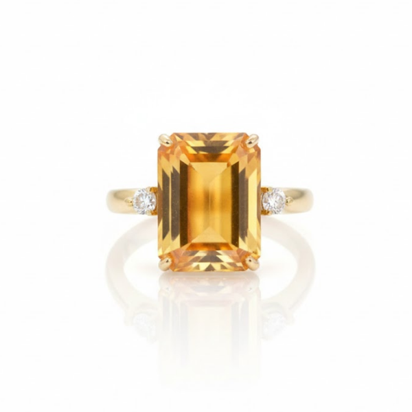 Emerald-Cut Citrine Solitaire with Diamond Accents