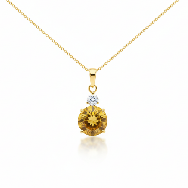 Round Citrine and Glistening Diamond Accent Pendant