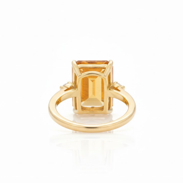 Emerald-Cut Citrine Solitaire with Diamond Accents