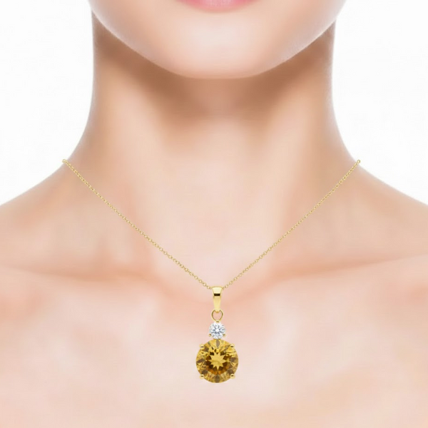 Round Citrine and Glistening Diamond Accent Pendant