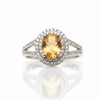 Oval Cut Citrine Double Halo Ring with Split-Shank Band