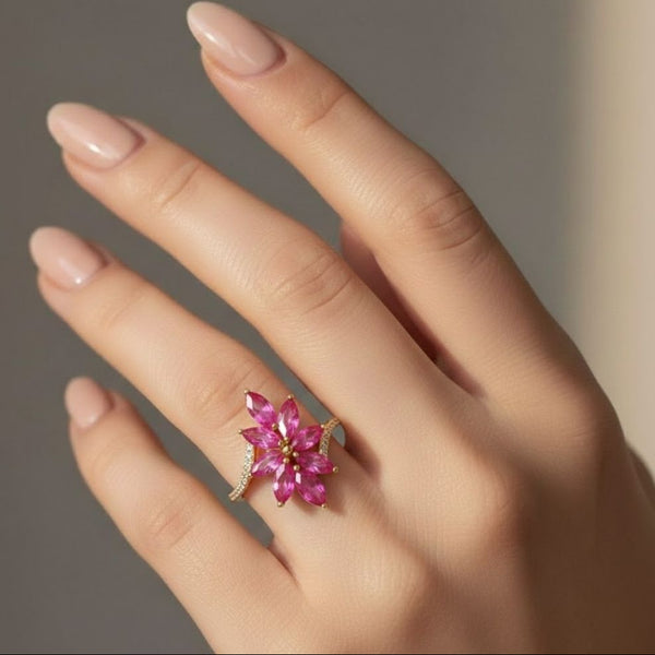 Natural Ruby 7 pc Marquise shape in Diamond Ring