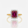 Classic Emerald shape-Stone Ruby in Diamond Ring