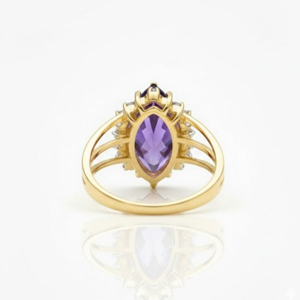 Marquise Amethyst Solitaire Ring with Diamonds