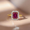 Classic Emerald shape-Stone Ruby in Diamond Ring