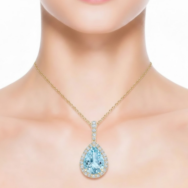 The Azure Teardrop | Pear-Cut Blue Topaz and Diamond Halo Pendant