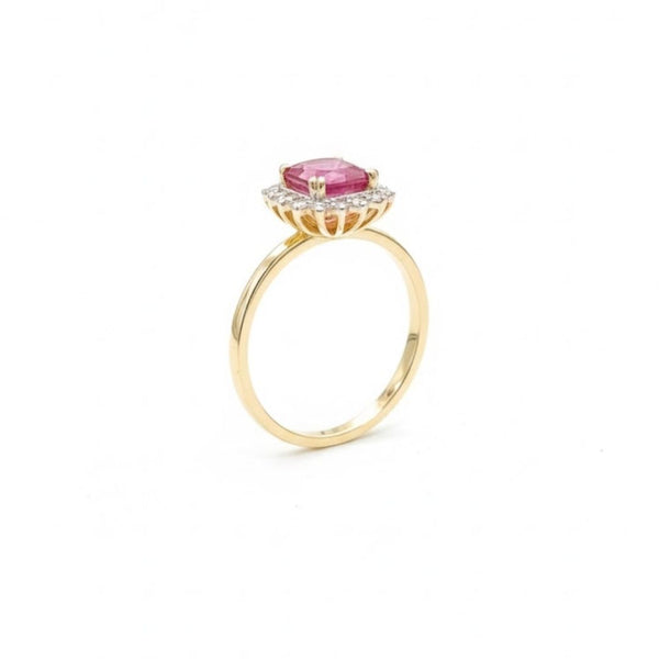 Classic Emerald shape-Stone Ruby in Diamond Ring
