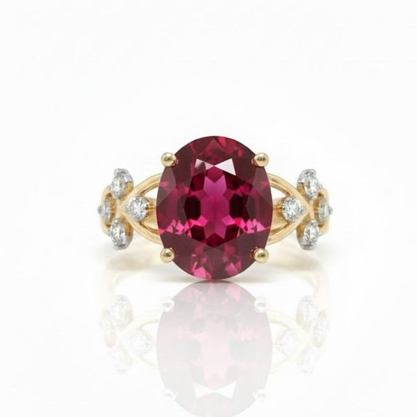 Classic Oval shape-Stone Ruby in Diamond Ring.