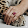 Classic Oval shape-Stone Ruby in Diamond Ring.