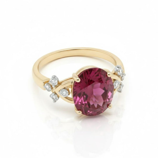 Classic Oval shape-Stone Ruby in Diamond Ring.