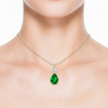 Pear-Cut Emerald Solitaire Pendant in 14K Yellow Gold with Diamond V-Bale
