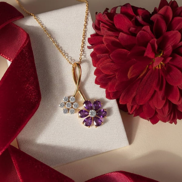Rhodolite Flower Pendant with Diamond Accent 14k Yellow Gold