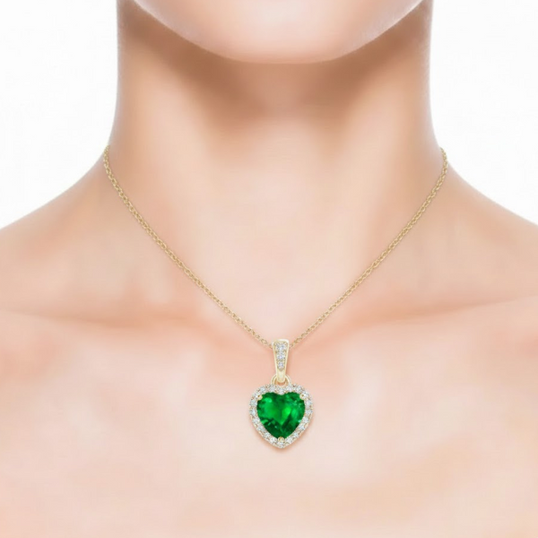 Heart-Cut Emerald Halo Pendant with Diamond Accents