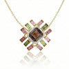Tourmaline Sunburst Pendant with Diamond Halo 14k Gold