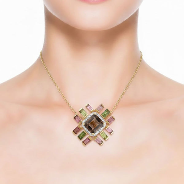 Tourmaline Sunburst Pendant with Diamond Halo 14k Gold
