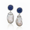 Artisanal Blue Sapphire and South Sea Pearl Drops Earring