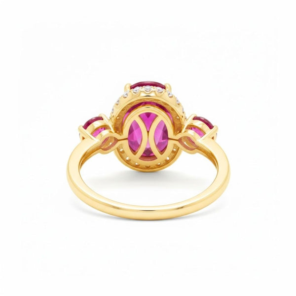 Classic Three-Stone Oval-Cut Ruby in Diamond Ring