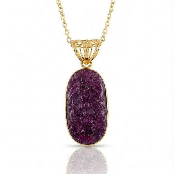 Carved Ruby Oval - Cut Pendant