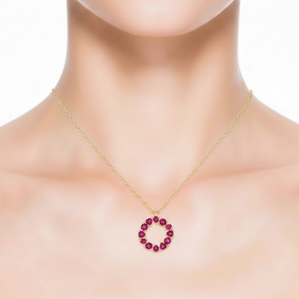Geometric Ruby Circle Pendant in 18K Yellow Gold