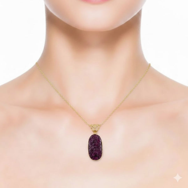 Carved Ruby Oval - Cut Pendant