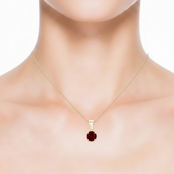 Round-Cut Ruby Solitaire Pendant in 18K Yellow Gold