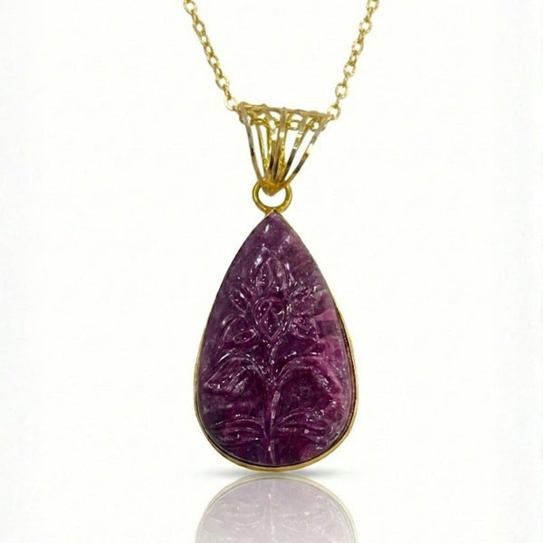 Carved Ruby Pear - Cut Pendant