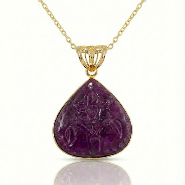 Carved Ruby Pear - Cut Pendant