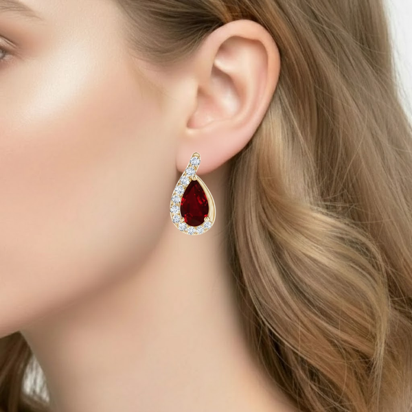 Pear-Cut Ruby and Diamond Swirl Flame Earrings